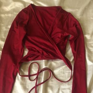 Red crossover tie shirt